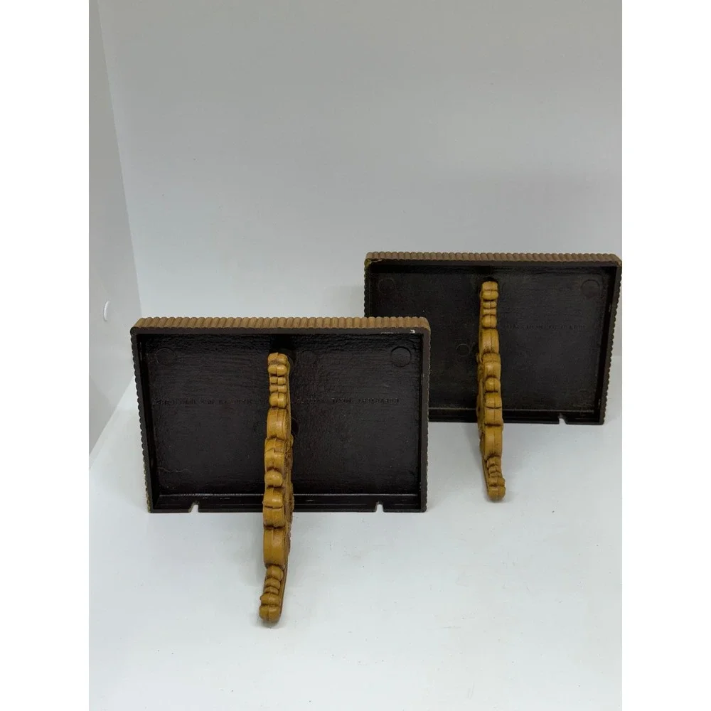 VTG Dart Shelves Brown Wicker Faux Rattan Scroll Bracket Wall Decor Set of 2